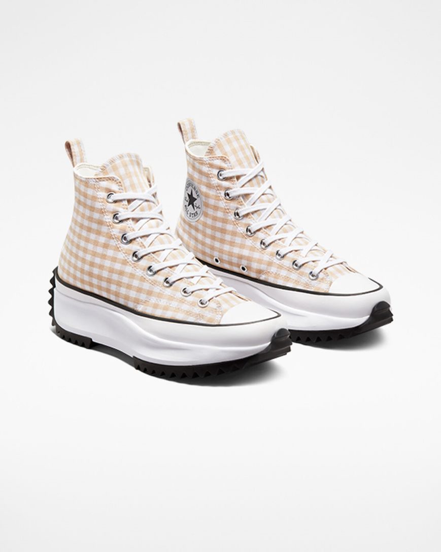 Sapatos Plataforma Converse Run Star Hike Gingham Cano Alto Masculino Bege Branco Pretas | PT I07P1T8